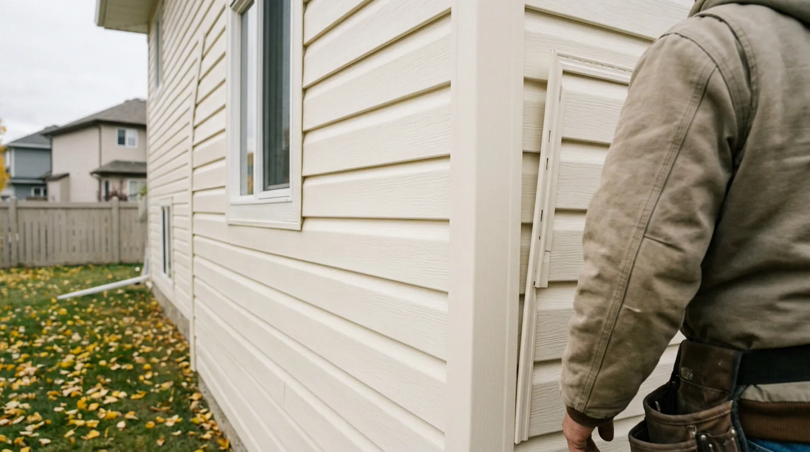 Freshly installed vinyl siding on a Spruce Grove home showing clean lines and professional trim work